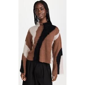 Aje Grande Intarsia Knit Mohair Alpaca Wool Sweater Size Large